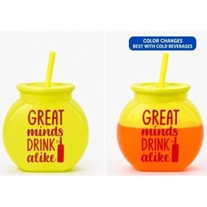 Color Changing Fishbowl Tumbler 40oz Lid & Straw Yellow Reusable Mainstays